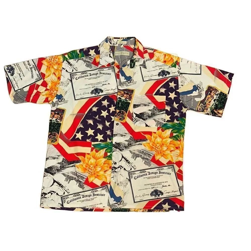 California Design Institute wild USA COMPILATION sz L/XL button up aloha shirt
